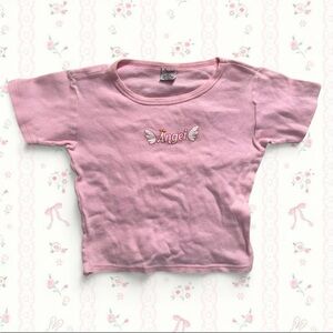 Y2K baby pink cropped baby tee - “angel”
